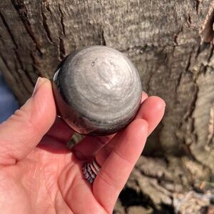 Silver (2) obsidian sphere | crystal